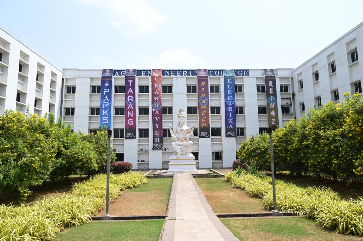 A wide shot of a vibrant college campus bustling with students during a fest.